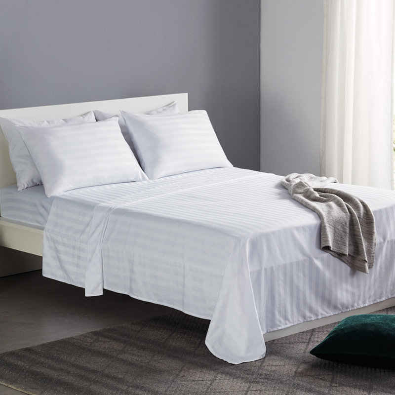 Sateen Striped Sheet Set, Queen Sheet Set + Fitted Sheet + 2 Pillowcases, White