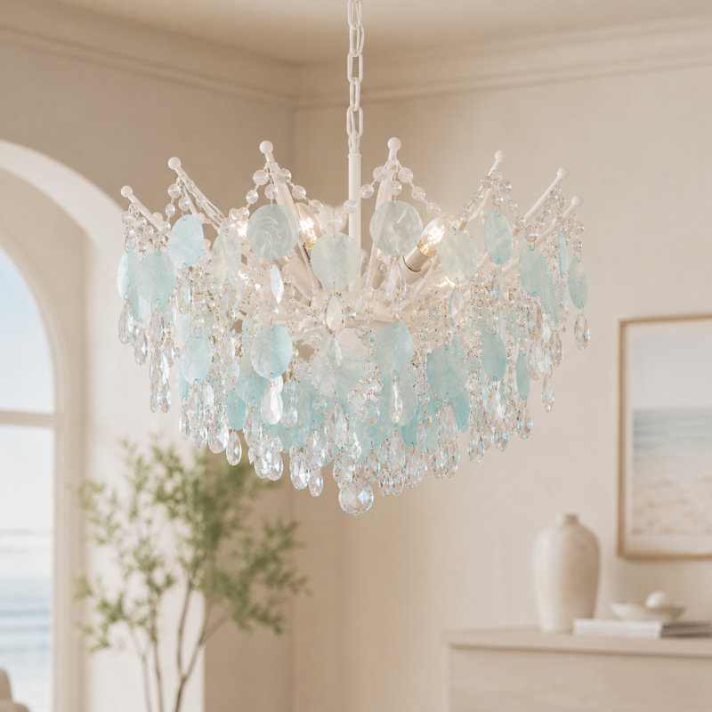 Lustre à 8 lumières en cristal de couleur bord de mer bleu moderne (ampoule incluse)