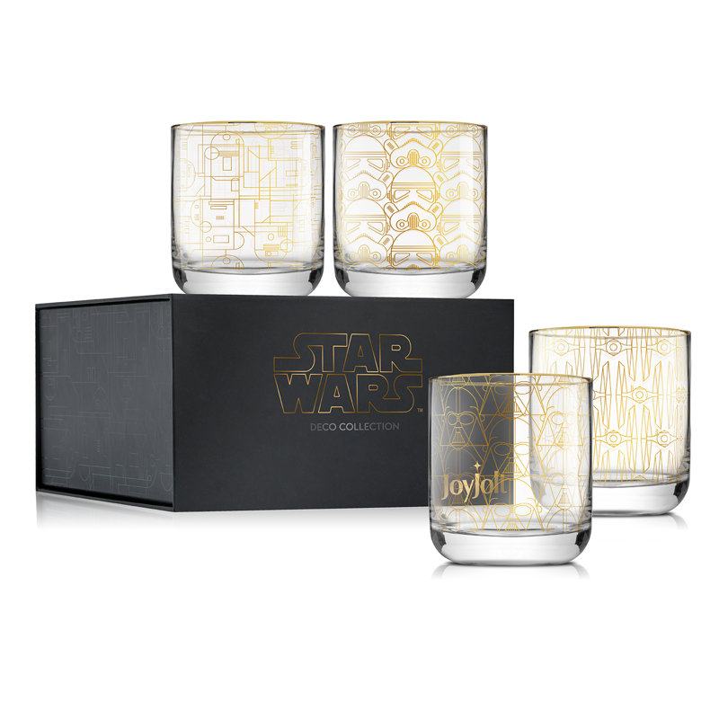 JoyJolt Star Wars Gold Deco Glass Set of 4, 10oz