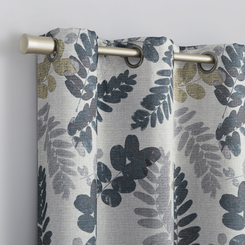 Indigo Blue Botanical Print Blackout Curtain Panel 40" x 95"