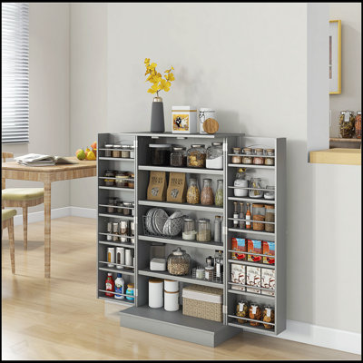 41 Inch Freestanding Kitchen Pantry Storage Cabinet With 12 Door Shelves, Double Doors, And Adjustable Shelving For Efficient Organization