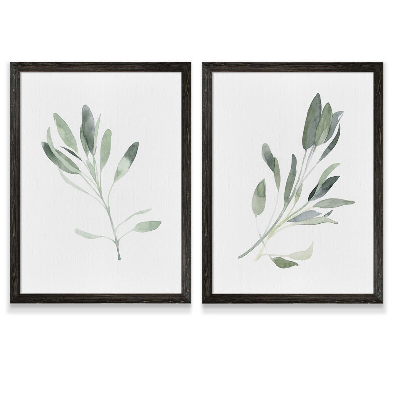 Simple Sage - 2 Piece Picture Frame Painting Print Set, No Mat, Ebony Framed Canvas Set, 20" H x 16" W x 1.25" D