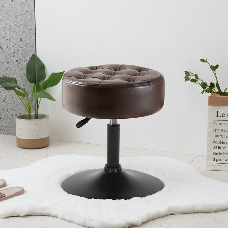 Leather Vanity Stool, Black, Yellownish Brown  Faux Leather