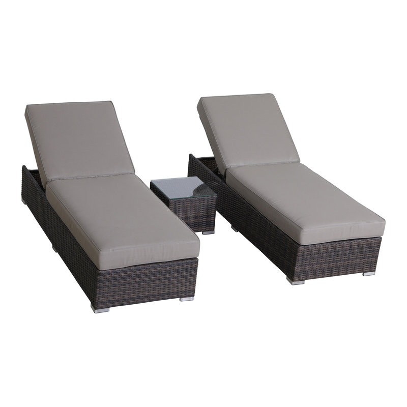 Beaminster Fully Assembled Outdoor Wicker Chaise Lounge Set with Table, Brown