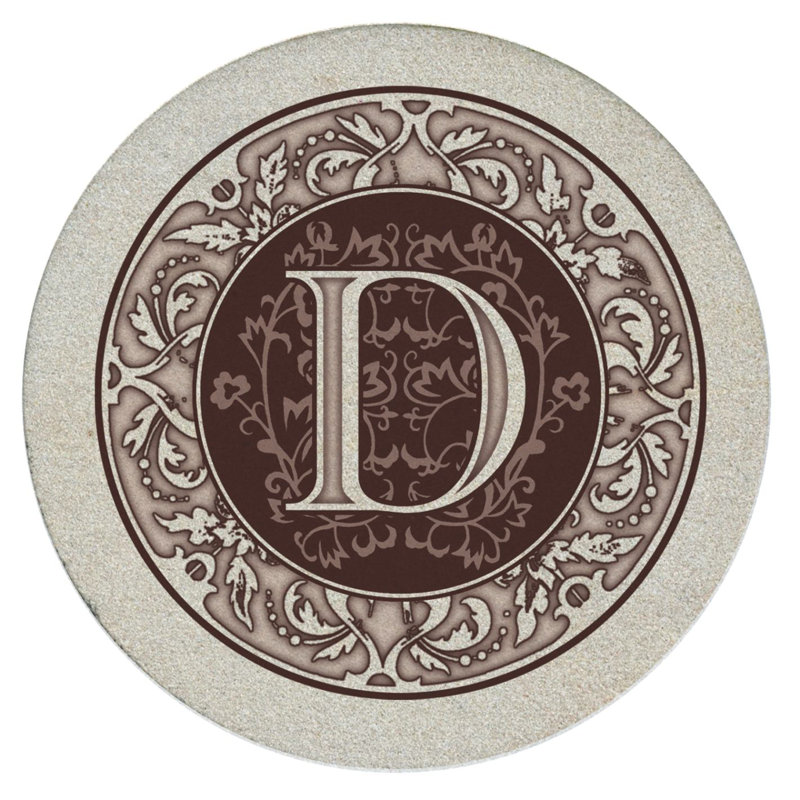 Monogram Letter 4-Pack Natural Sandstone Coasters, D