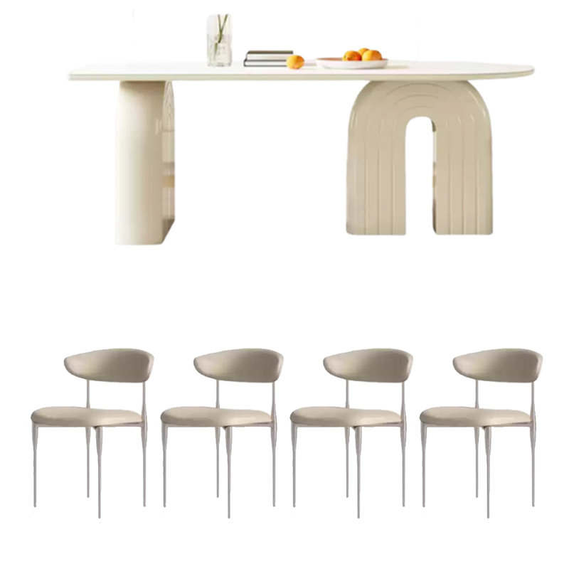 Ensemble de table de salle à manger en pierre frittée blanc pur, H 29,92 po x L 70,87 po x l 31,5 po