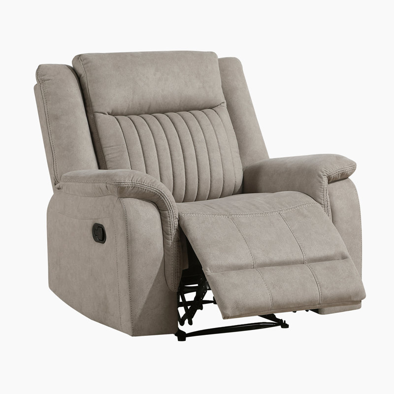  Solida 39.5" Modern & Contemporary Polished Microfiber Reclining Chair with Contrast Piping & Tab Pull Reclining, Dove