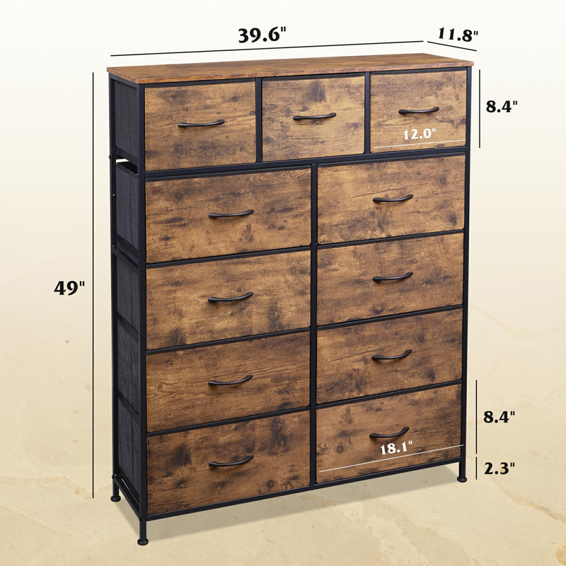 Commode 11 tiroirs xinyan, Brun rustique