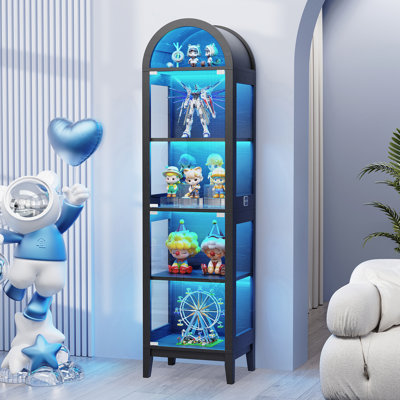 71" Tall Arched Display Cabinet With Glass Doors, Curio Cabinet With Led Lights For Collectibles, Books, 5-tier Showcase Glass Display Case With Huma by Wrought Studio