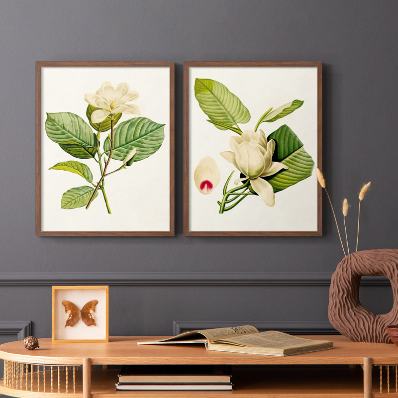 Impression encadrée MagnoliaFlowersI-Premium - prête à être accrochée - aucun clou requis - aucun clou requis, Noyer