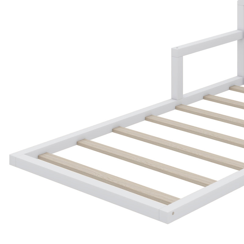 Wood Floor Bed with House-shaped Headboard, Twin, White