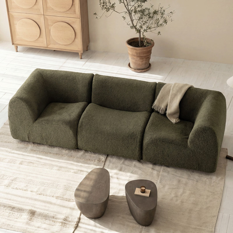 Canapé d'angle modulaire réversible Grossman 110 po, canapé 3 pièces sans cadre avec tissu Sherpa pour salon, Sherpa vert