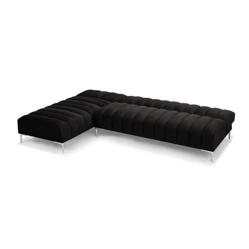 Decato Upholstered Sleeper Corner Sofa , Black Velvet