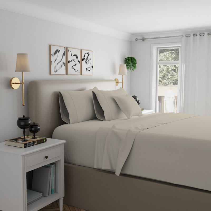 Beige King Cotton-Blend Wrinkle-Resistant Sheet Set