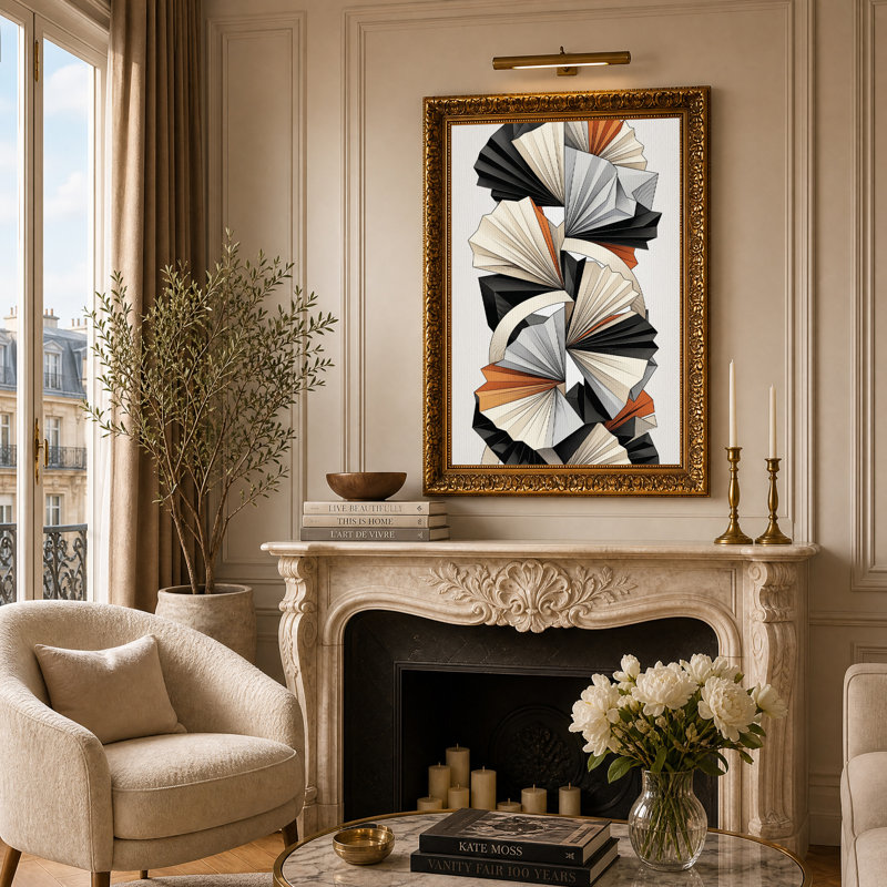 Pages de livre géométriques abstraites sur toile noire et rouille, H 24 po x l 16 po