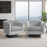 Everett Applewold Upholstered Gray Velvet Swivel Barrel Chair with Solid Wood Base