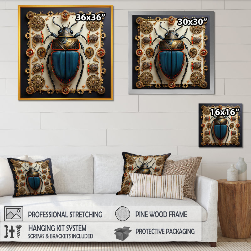 Mystical Beetle 3 - insectes et insectes, art mural, H 16 po x l 16 po x P 1 po, Cadre simple blanc