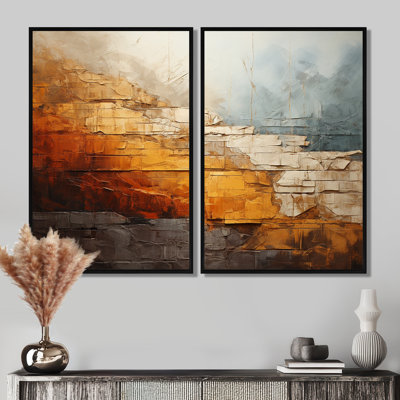 Ensemble de 2 décorations murales grises et grises - Gris et orange