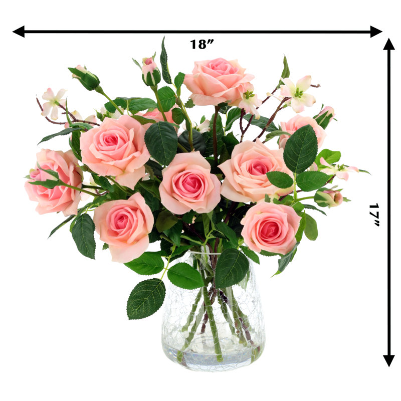 Roses dans un vase craquelé - 17 pouces, Rose clair