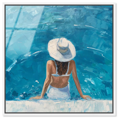 Art mural moderne en verre acrylique encadré Poolside Couture par Art Remedy, cadre blanc, 16 x 16