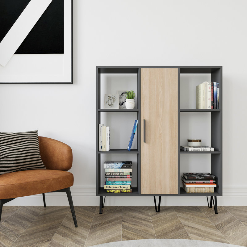 124.5cm H x 119.4cm W Reynaud Bookcase, Anthracite/Oak