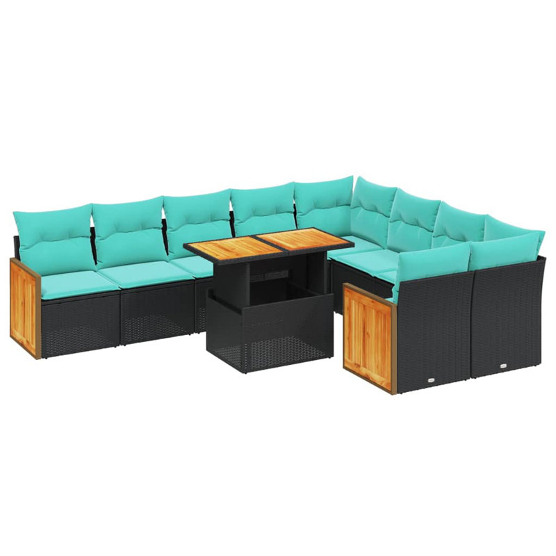  Ensemble de canapé de patio 10 pièces avec coussins en rotin de polyester, Noir, Vert