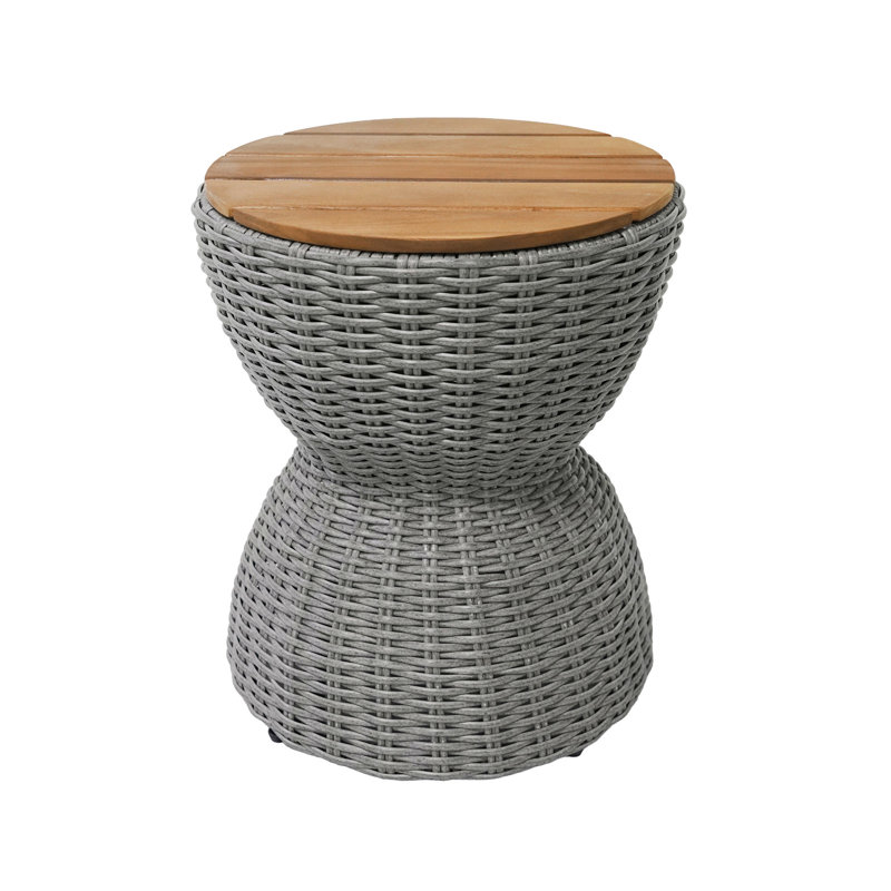Table d'appoint d'extérieur, table de bout en bois naturel et sablier en osier gris, table de patio toutes saisons H 15 po x P 15,25 po x H 18 po