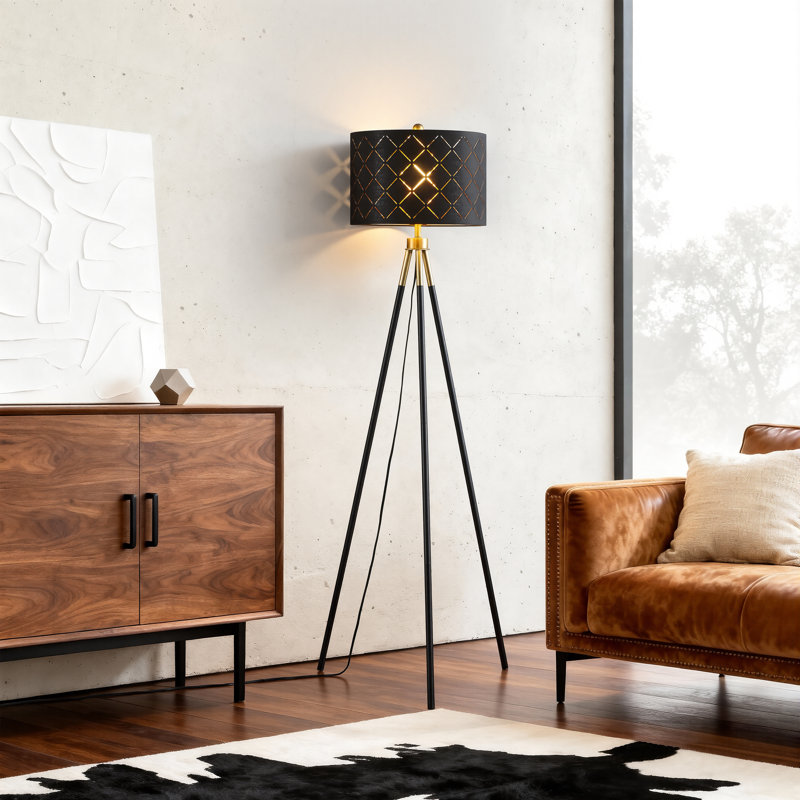Lampe trépied 62 "avec abat-jour grille noire