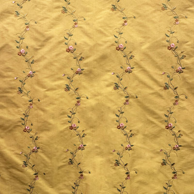 Clarence Fabric | Floral Embroidered Stripe Fabric | Drapery & Curtain Fabric