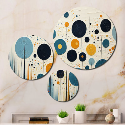 Colorful Mid Century Minimalist Oasis II - Abstract Collages Metal Art Living Room Set