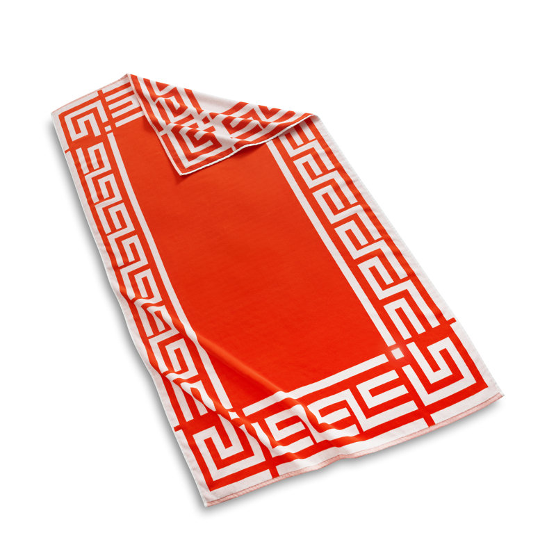 Greek Key Frame Beach Towel, Red/White Geometric
