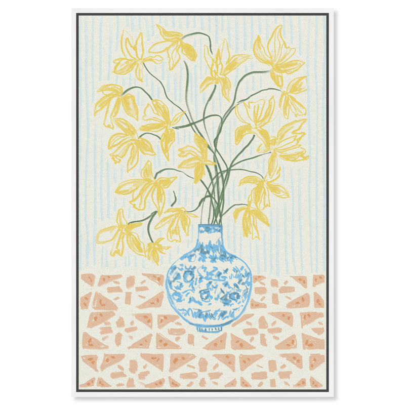Yellow Iris Summer Print by Oliver Gal, 31"H x 21"W, White Floater Frame