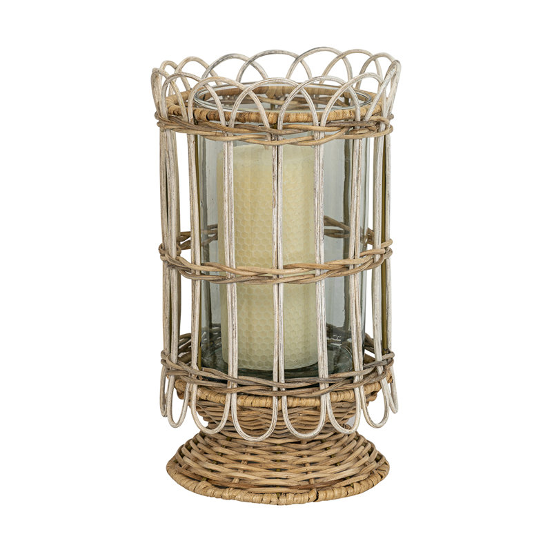 Provence Rattan Hurricane - Whitewash,  11.5" H x 6.5" W x 6.5" D