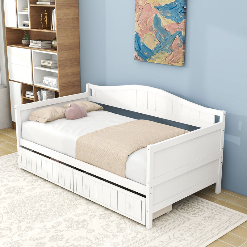 Twin Wood Daybed with Sturdy Frame and Dual Storage Drawers, White