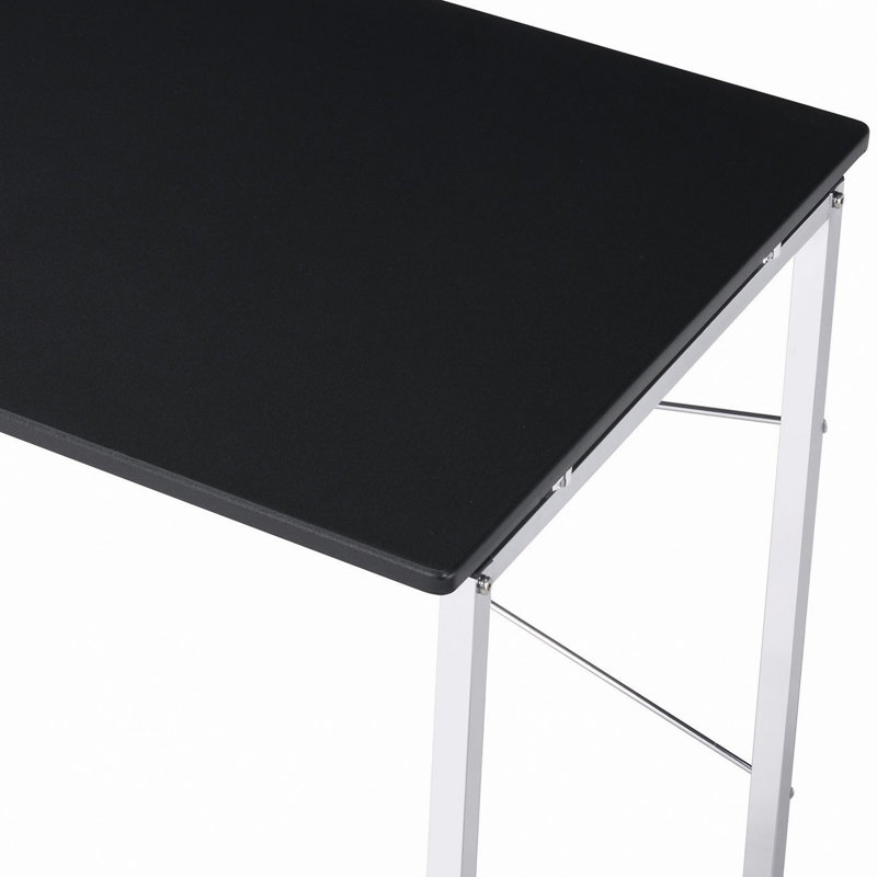 Bureau d'écriture rectangulaire moderne, structure en métal chromé, support en X, espace pour les jambes l 45 po, plateau en panneau de fibres à densité moyenne robuste