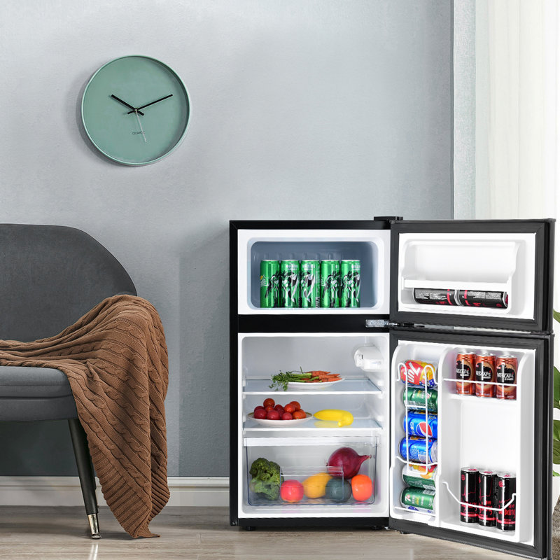 3.2 Cu Ft Compact Black Stainless Steel Refrigerator with Freezer