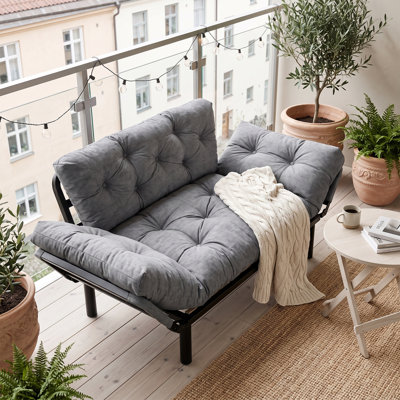Metal Frame 2-Seat Sleeper Sofa Microfibre Fabric