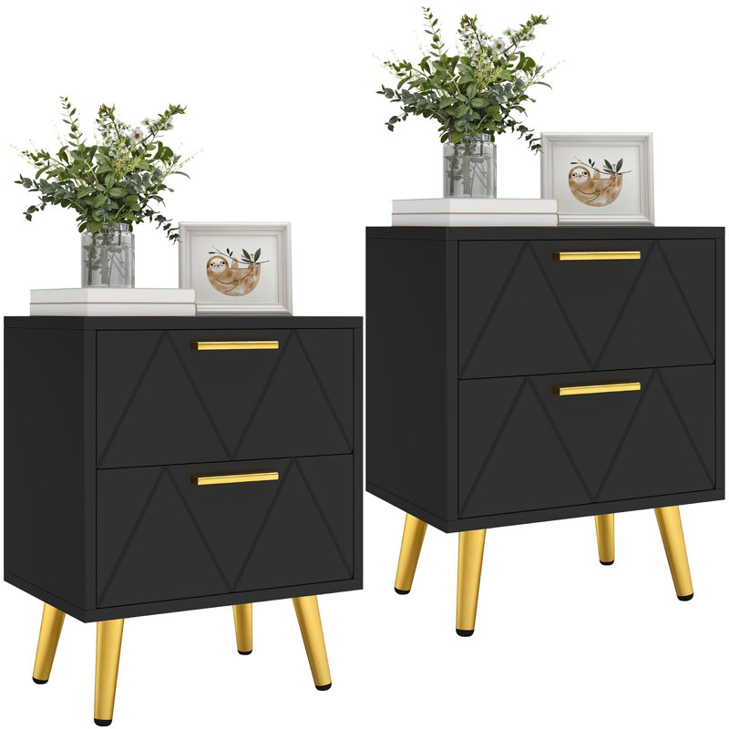 30cm W Manufactured Wood Bedside Table, Black
