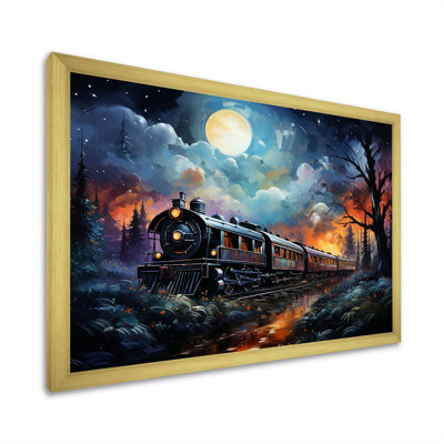 «Orange Moonlight Countryside Train Journey II» - art mural train