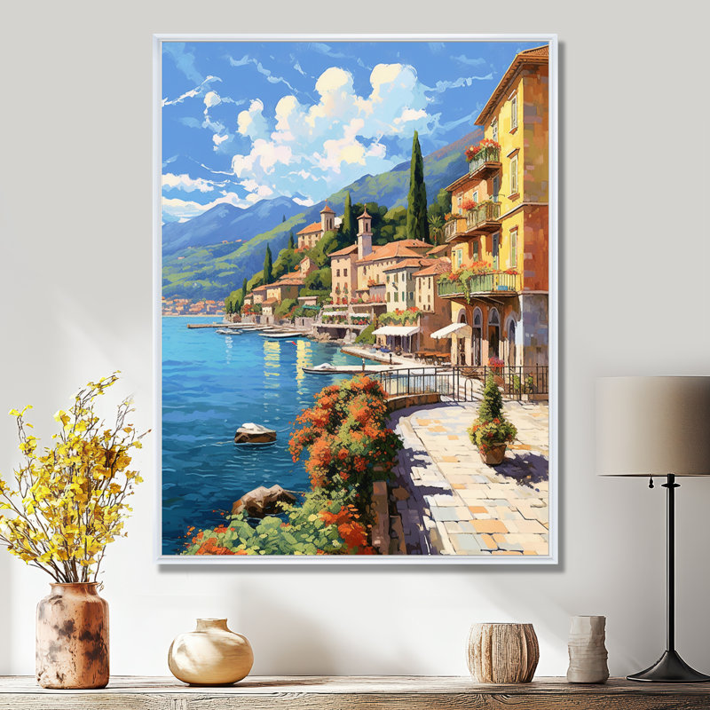 La Dolce Italian Beachside II On Canvas Print, 44" H x 34" W, Floater Framed Print, White