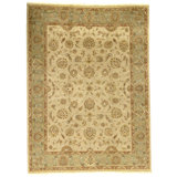 Hand Knotted Wool Oriental Area Rug in Beige And Green