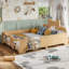 Lit plateforme pour enfant pleine grandeur avec tête de lit Bowknot, garde-corps, bibliothèque intégrée, lit bas Montessori, finition en bois naturel. Naturel-1152381239-1152381385