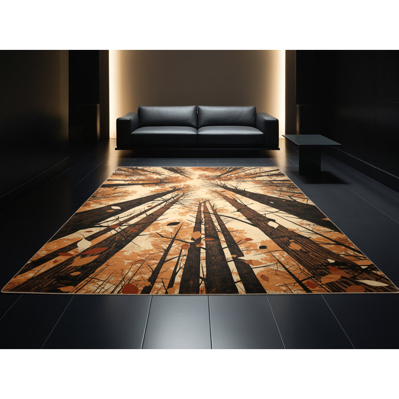 Tapis lavable à la machine de style rustique et moderne au look rétro brun et beige, 4x6