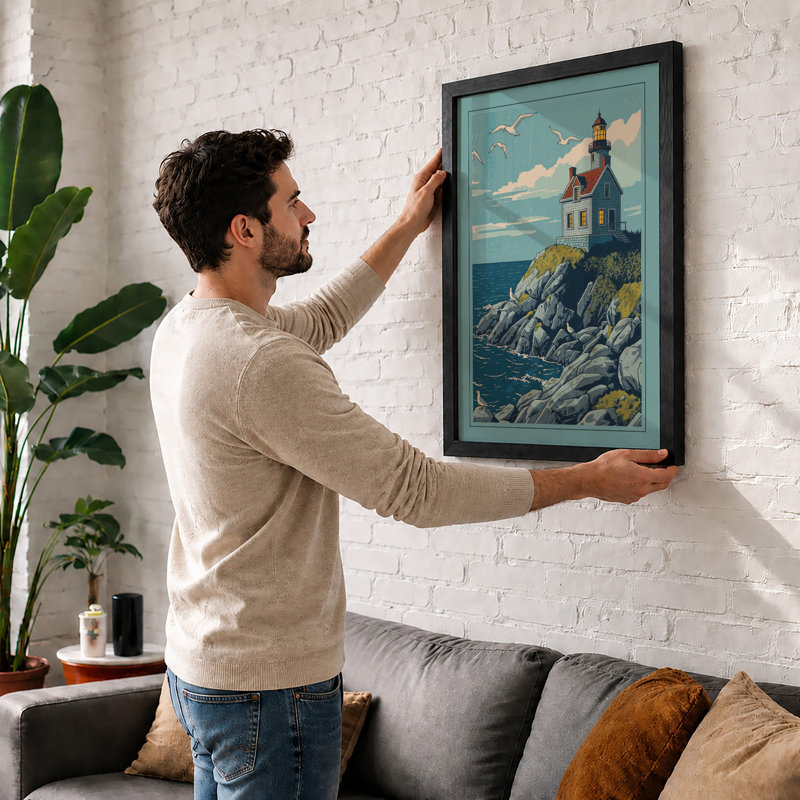 Lighthouse On The Rocks Vintage - Print, A4 - 29.7 x 21.0 cm, White