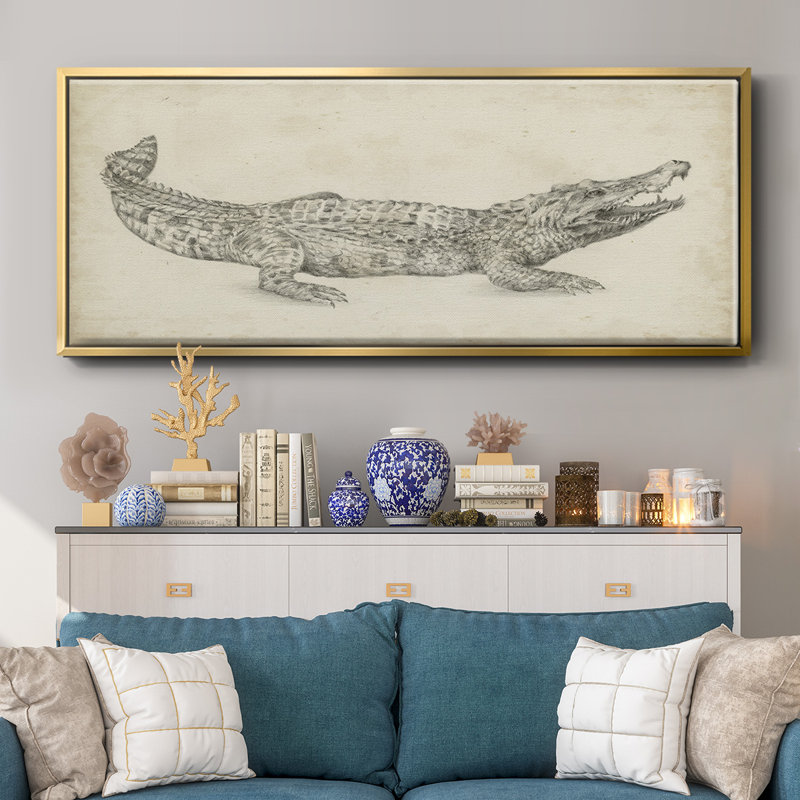 Crocodile Sketch- Framed Canvas, 24" H x 60" W
