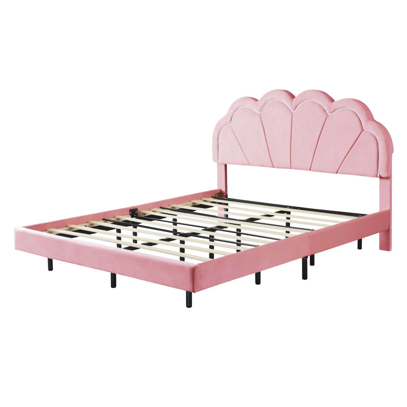 Ensemble de chambre à coucher 2 pièces, lit plateforme tapissier avec repose-pieds DEL, Rose, Grand
