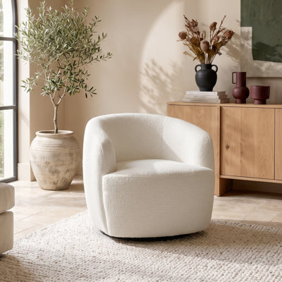 Lechlade 32" W Boucle Upholstered Swivel Barrel Chair