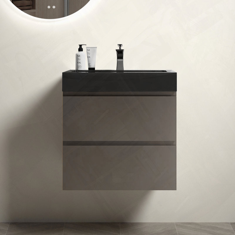 Meuble-lavabo mural flottant avec évier biseauté pré-assemblé, Gris, 24"