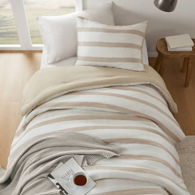 Ensemble d'édredon rayé 2 pièces pour lit simple / simple TG avec taies décoratives et texturé toutes saisons