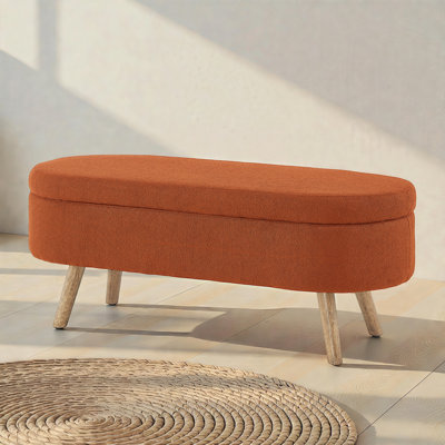 42" W Oval Boucle Upholstered Storage Bench
